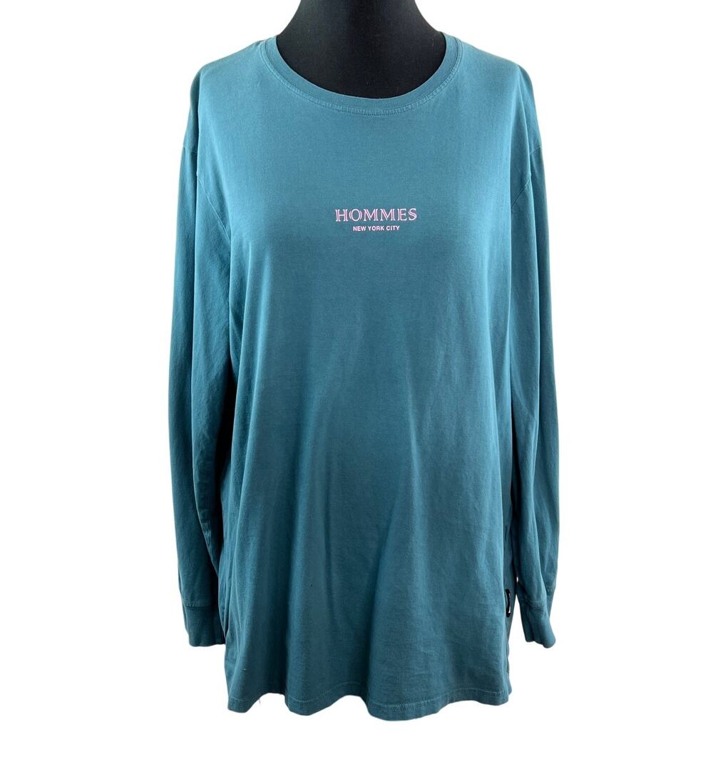 Among Equals Hommes New York City Top Teal Cotton Round Neck Long Sleeve Large L